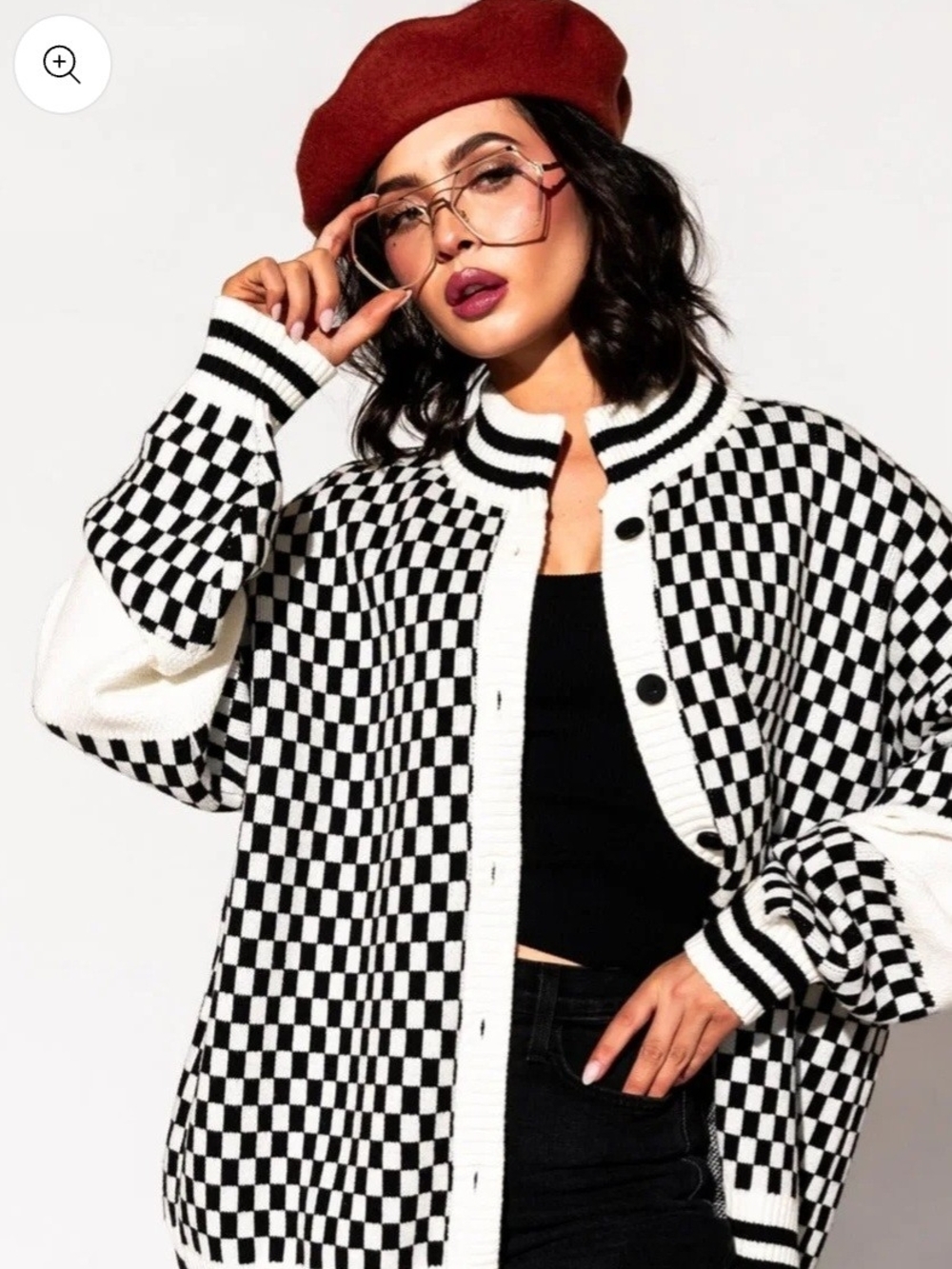 NWT Dressed In Lala - Checkerboard Knit Cardigan - Black & White
